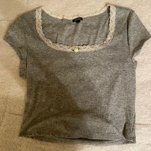 Gray Lace Trim Women's Top